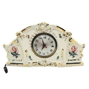 Oxford Porcelain Mantle Clock Working Pink Roses Gold Accents 2 Bud Vases 1940s